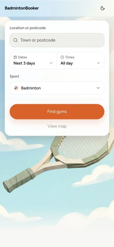 Mobile screenshot of the BadmintonBooker platform built by Studio Tom