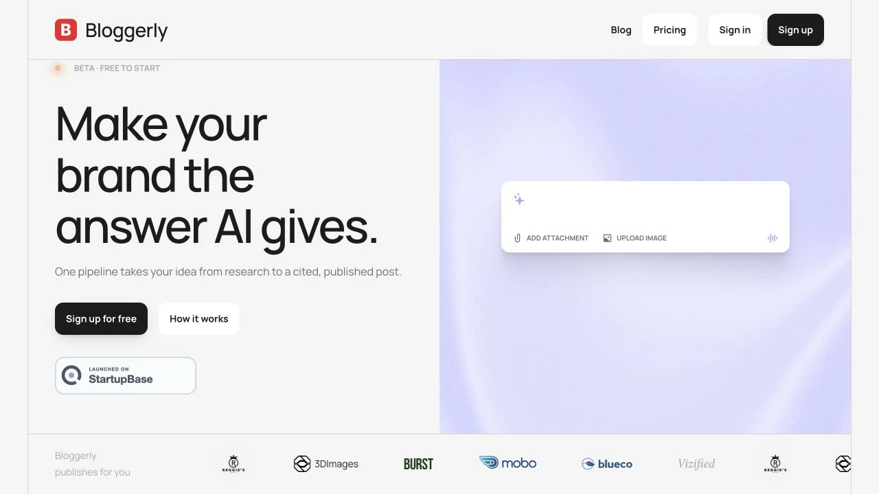 The Bloggerly website, part of the AI publishing platform built by Studio Tom